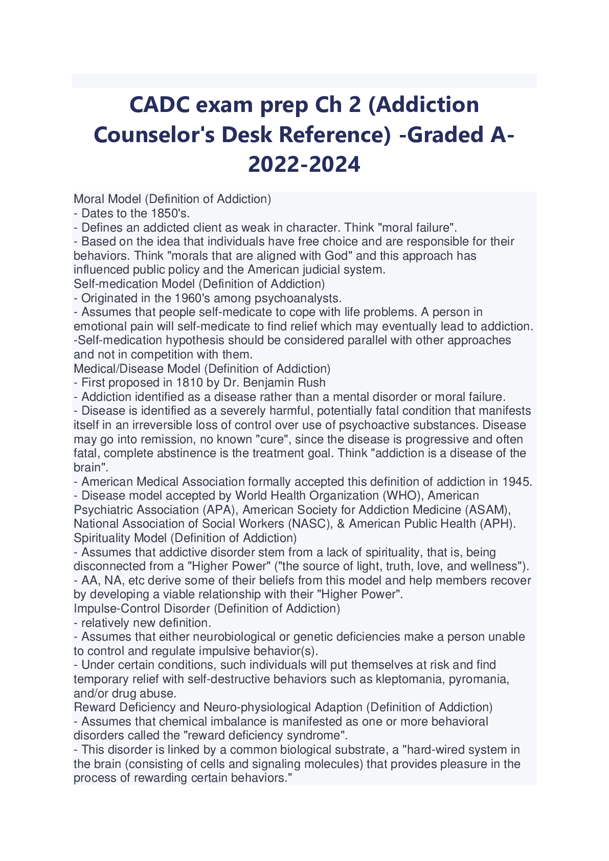 Preview image for CADC exam prep Ch 2 (Addiction Counselor's Desk Reference) -Graded A-2022-2024